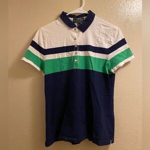 B21 - Ralph Lauren Active Women Blue and Green Striped Polo Shirt size Large